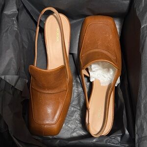 Sportmax Tan Leather Slingback Loafers